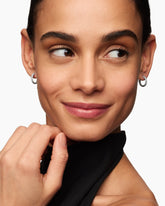 Petite Pavé Huggie Hoop Earrings in Sterling Silver with Diamonds, 14mm